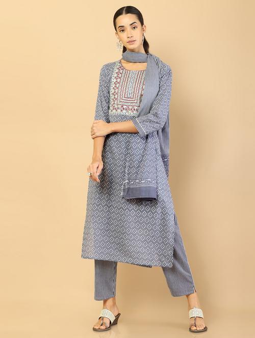 printed kurta pant dupatta set - 18931104 - Very Small Image - 1