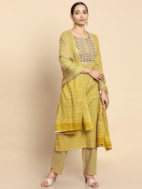 printed kurta pant dupatta set - 18931109 - Very Small Image - 1
