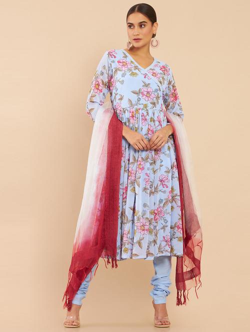 women floral kurta churidaar set with dupatta - 18931132 - Very Small Image - 1