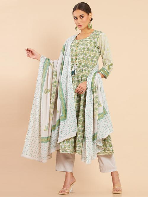 printed kurta pant dupatta set - 18931138 - Very Small Image - 1