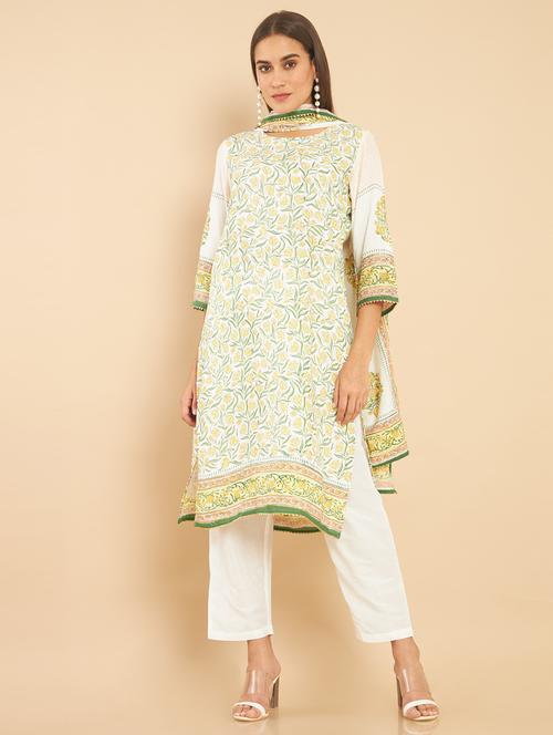 printed kurta pant dupatta set - 18931143 - Very Small Image - 1