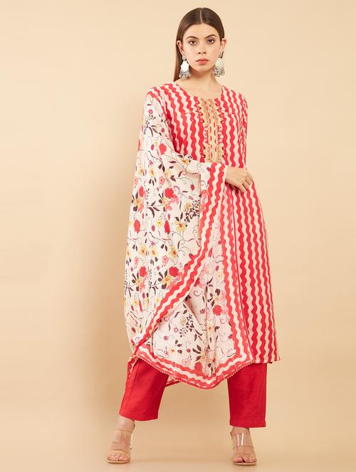 printed kurta pant dupatta set - 18931199 - Very Small Image - 1