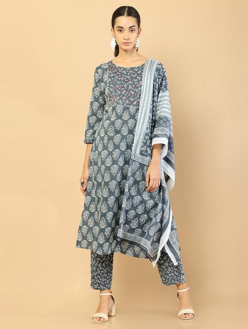 printed kurta pant dupatta set - 18931213 - Very Small Image - 1