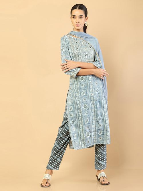 printed kurta pant dupatta set - 18931214 - Very Small Image - 1