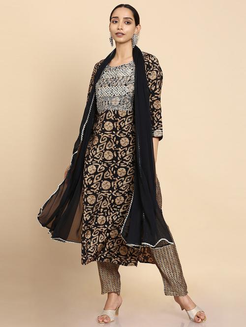 printed kurta pant dupatta set - 18931231 - Very Small Image - 1
