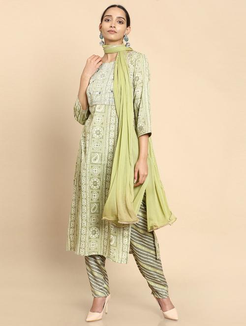 printed kurta pant dupatta set - 18931236 - Very Small Image - 1