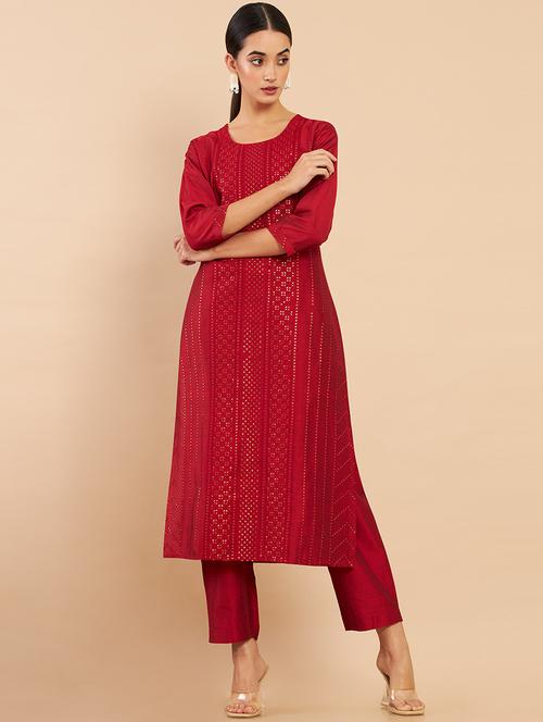 red embroidered suit set - 18931406 - Very Small Image - 1