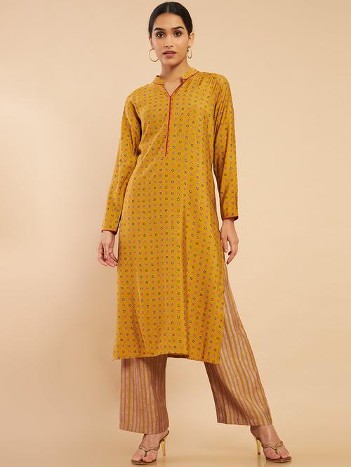 yellow printed palazzo suit set - 18931413 - Very Small Image - 1