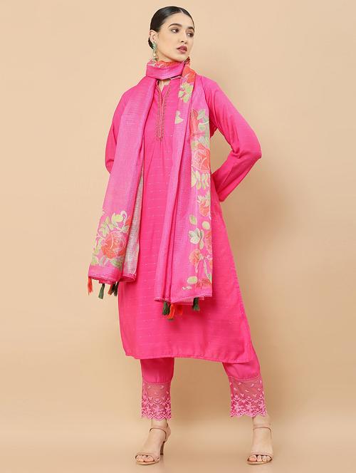 pink solid chanderi suit set - 18931422 - Very Small Image - 1