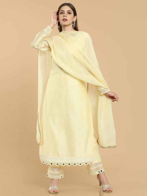 yellow solid chanderi suit set - 18931429 - Very Small Image - 1
