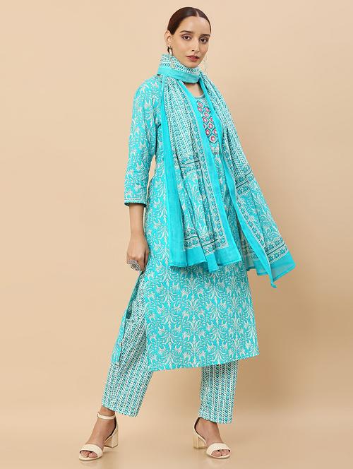 turquoise printed suit set - 18931433 - Very Small Image - 1