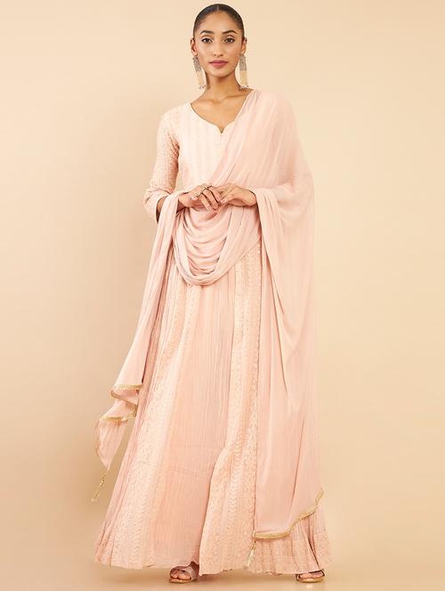 peach embroidered anarkali suit set - 18931440 - Very Small Image - 1