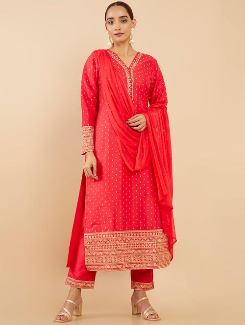 red zari work suit set - 18931449 - Very Small Image - 1