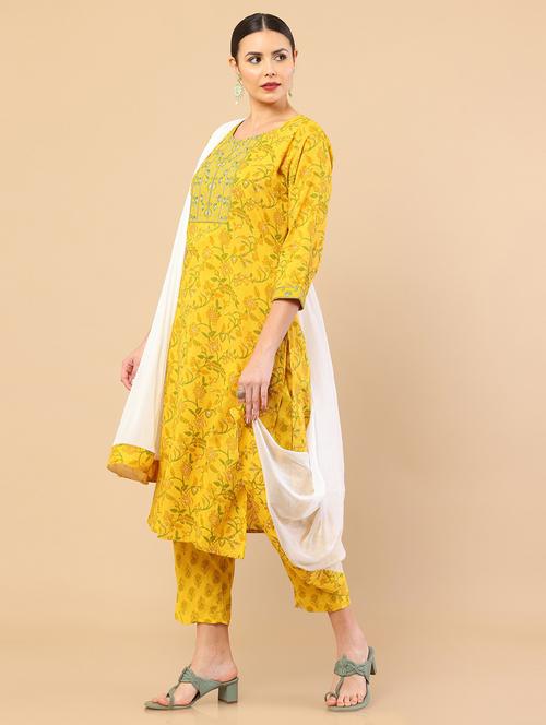 yellow floral printed suit set - 18931507 - Very Small Image - 1