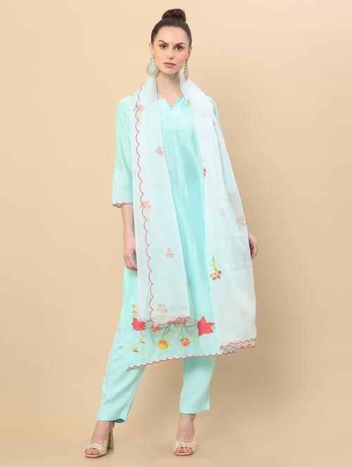 light blue solid embroidered suit set - 18931526 - Very Small Image - 1