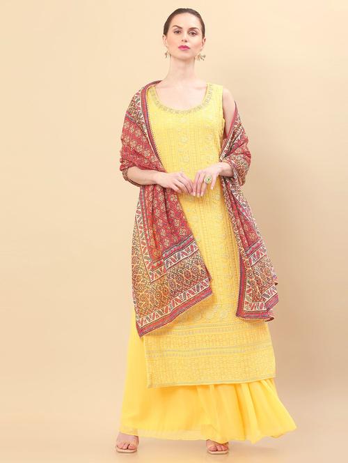 yellow solid embroidered suit set - 18931529 - Very Small Image - 1
