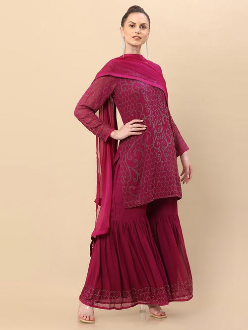 purple foil print suit set - 18931538 - Very Small Image - 1