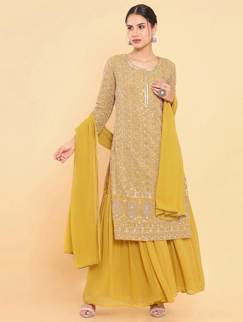 yellow embroidered suit set - 18931547 - Very Small Image - 1