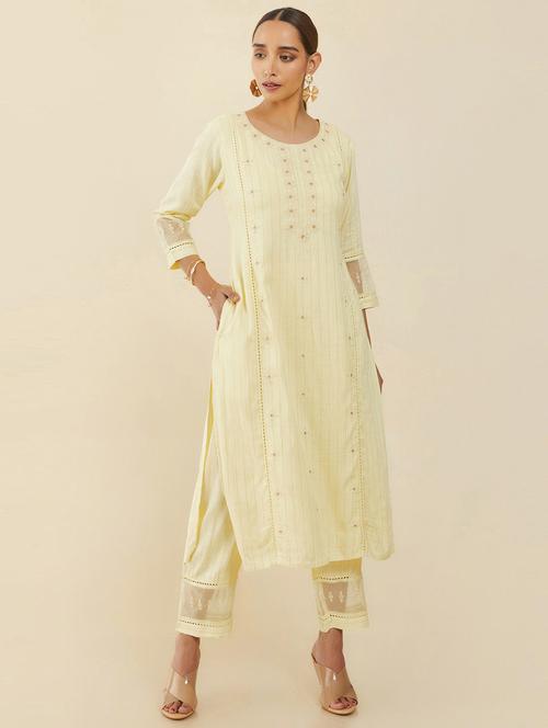 yellow striped kurta pant set - 18931614 - Very Small Image - 1