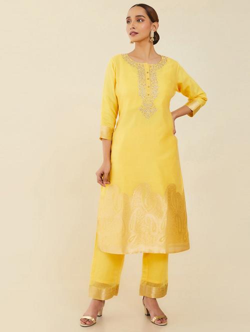 yellow embroidered suit set - 18931619 - Very Small Image - 1