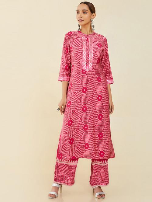 pink bandhani suit set - 18931623 - Very Small Image - 1