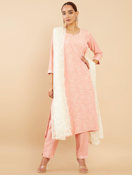 peach embroidered suit set - 18931685 - Very Small Image - 1