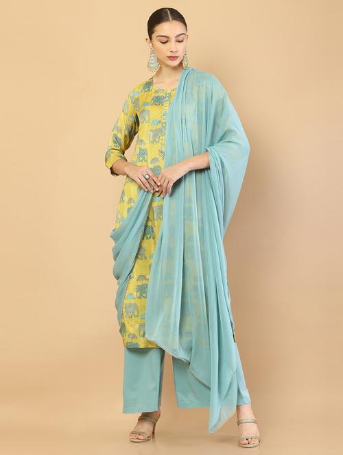 yellow printed suit set - 18931696 - Very Small Image - 1