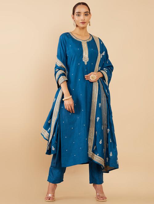 royal blue lace work suit set - 18931701 - Very Small Image - 1