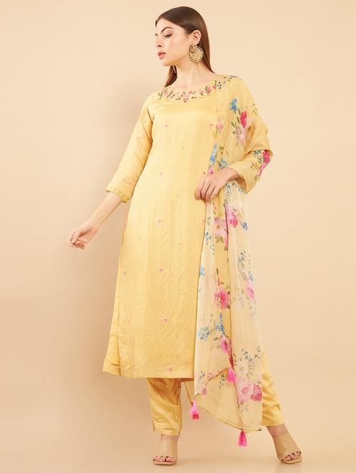 yellow embellished suit set - 18931703 - Very Small Image - 1