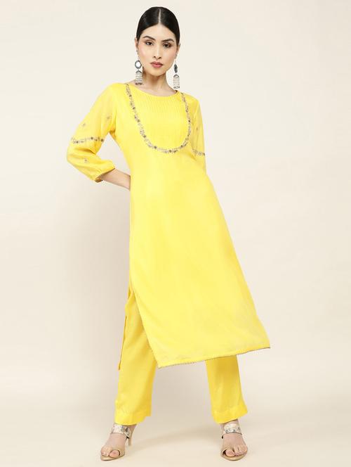 yellow zari work suit set - 18931719 - Very Small Image - 1