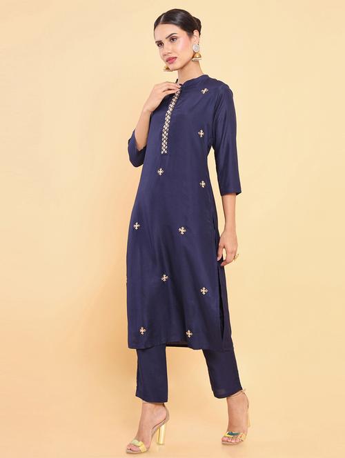 navy blue zari work suit set - 18931733 - Very Small Image - 1