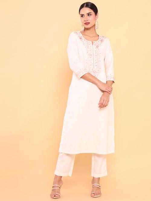 off-white solid embroidered suit set - 18931740 - Very Small Image - 1