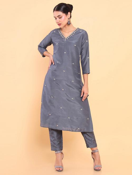 embroidered straight kurta set - 18931751 - Very Small Image - 1