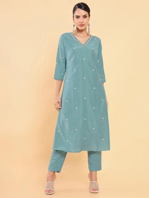 teal solid embellished suit set - 18931795 - Very Small Image - 1