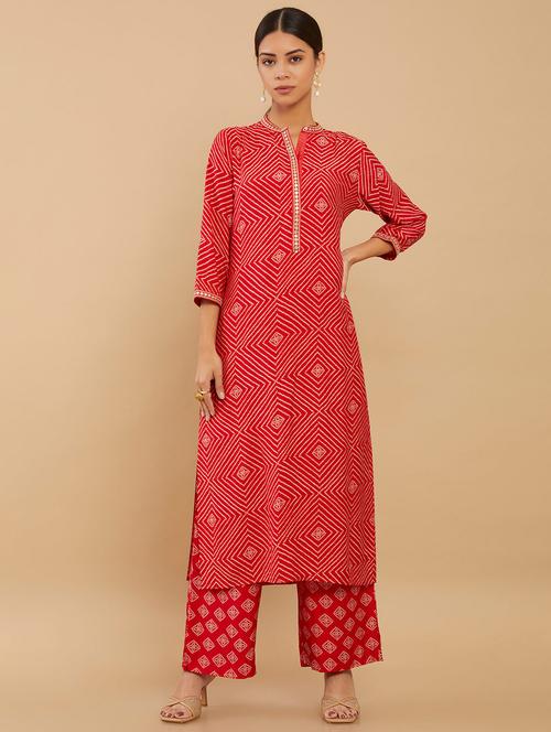 red bandhani suit set - 18931803 - Very Small Image - 1