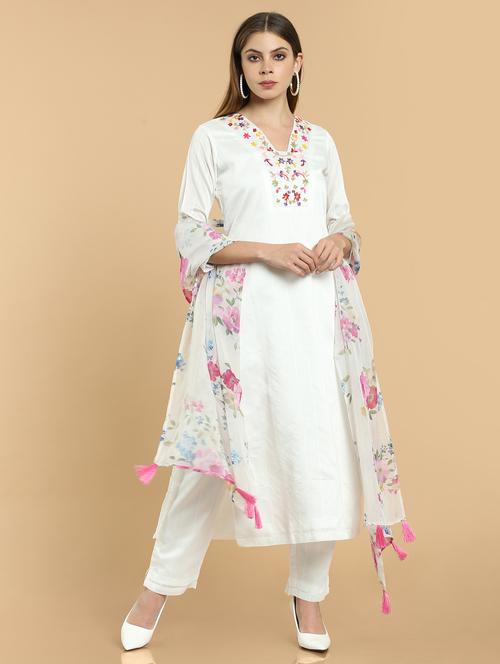 off-white chikankari kurta salwar set - 18931812 - Very Small Image - 1
