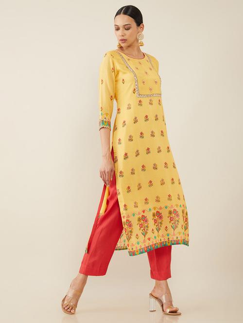 yellow printed suit set - 18931817 - Very Small Image - 1