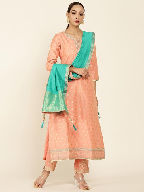 peach foil print embellished suit set - 18931830 - Very Small Image - 1