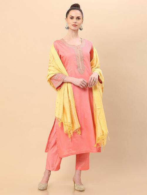 orange solid embroidered suit set - 18931840 - Very Small Image - 1