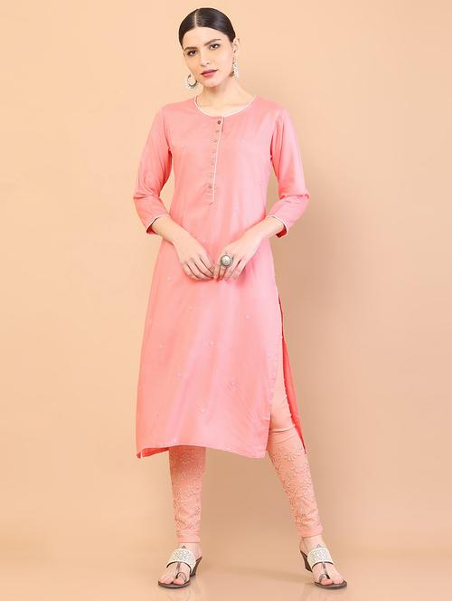 peach coloured embroidered kurta pant set - 18931971 - Very Small Image - 1
