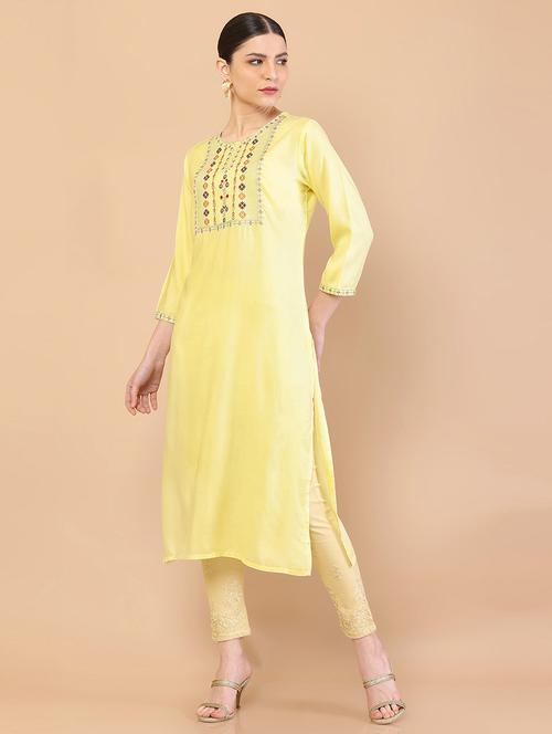 yellow coloured embroidered kurta pant set - 18931974 - Very Small Image - 1
