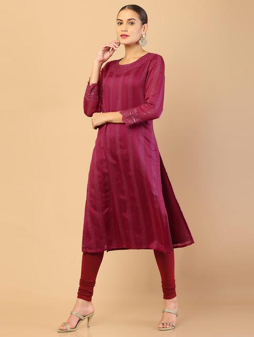 maroon coloured embroidered kurta pant set - 18932012 - Very Small Image - 1