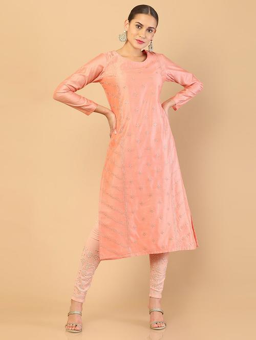 peach coloured embroidered kurta pant set - 18932019 - Very Small Image - 1