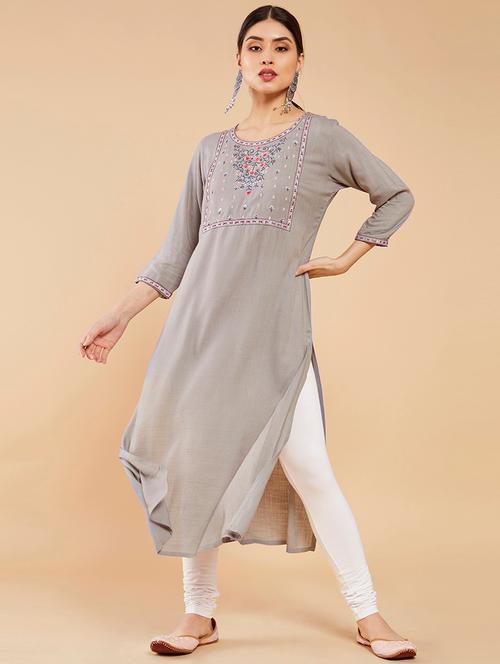 embroidered straight kurta - 18932142 - Very Small Image - 1