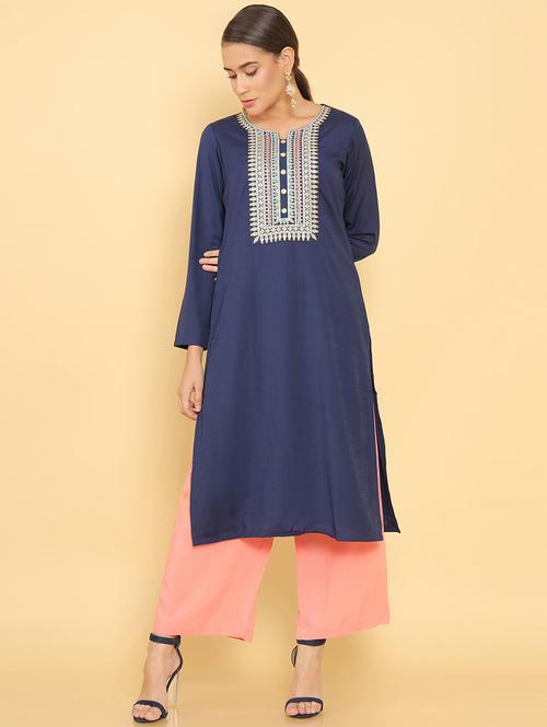 embroidered straight kurta - 18932193 - Very Small Image - 1
