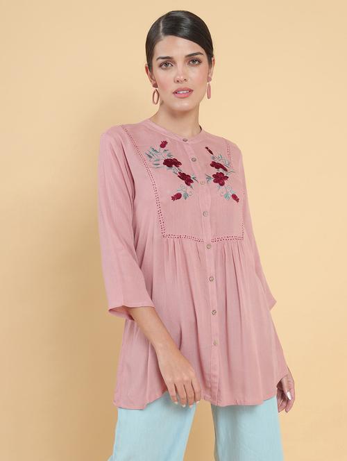 pink yoke embroidered peplum kurti - 18932285 - Very Small Image - 1