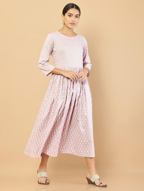 purple block print a-line kurta - 18932288 - Very Small Image - 1