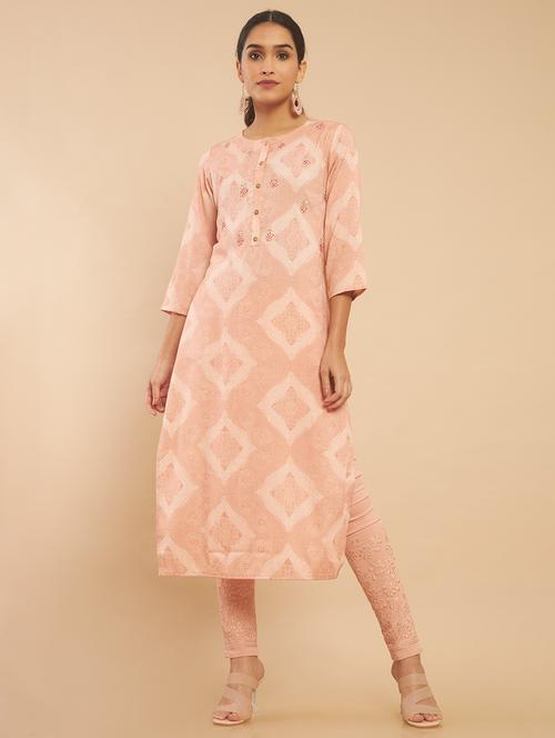 peach bandhani a-line kurta - 18932290 - Very Small Image - 1