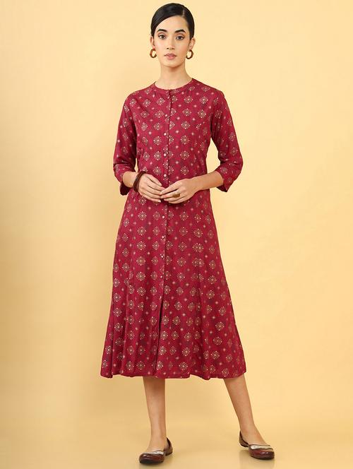 maroon a-line printed kurta - 18932300 - Very Small Image - 1