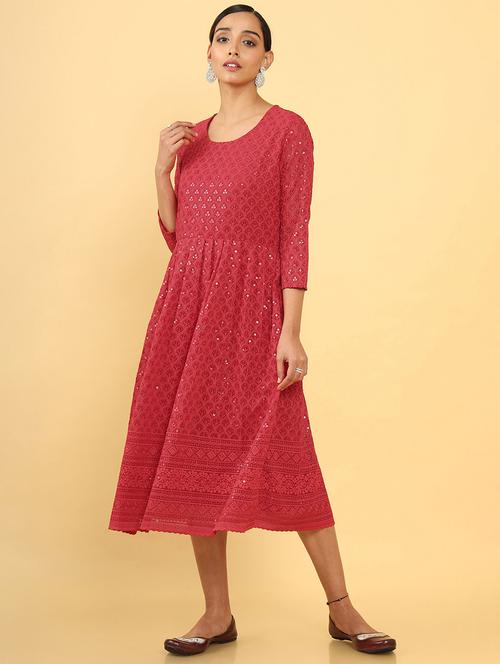 red a-line embroidered kurta - 18932309 - Very Small Image - 1